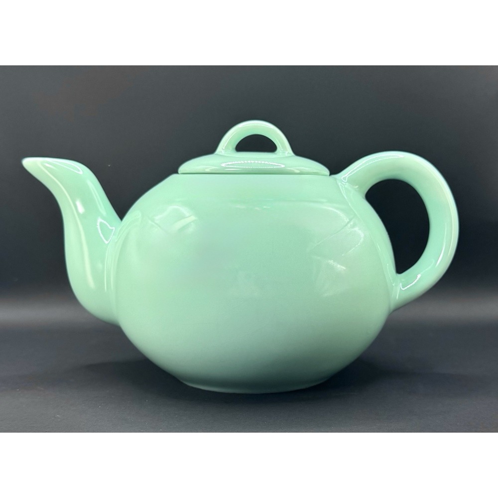 Jade Green Ceramic Teapot Art Deco Style Mint Green Tea Pot Lidded Vintage Retro